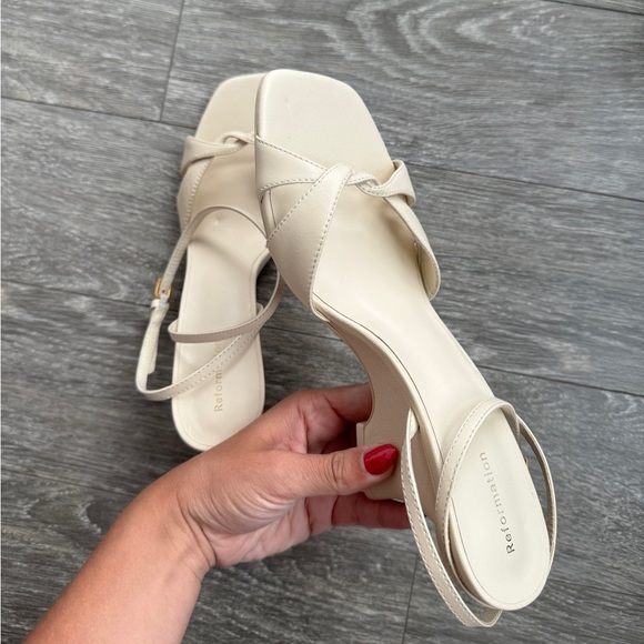 REFORMATION Margo Wedge Sandals in Almond Leather 8 - Picture 9 of 11